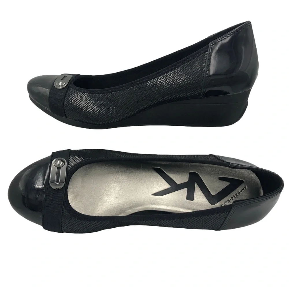 Anne Klein Patent Leather Slip On Wedges